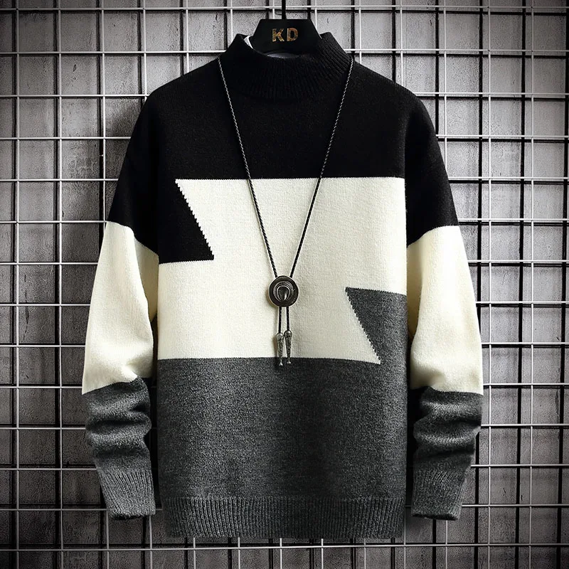 

2021 New Winter Patchwork Christmas Sweater Men Fashion Mens Jumper Thick Warm Pull Homme Top Quality Male Turtleneck Sweaters