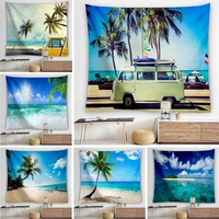 ocean beach palm tree landscape wall hanging coconut tree pattern room bedroom modern style art deco tapestry