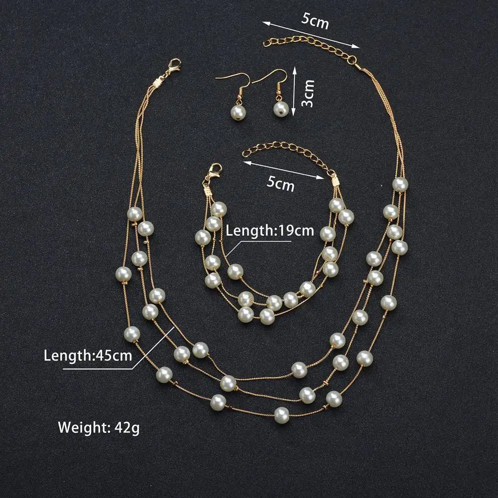 Imitation Pearl Jewelry Set Simulated Pearl Double Layer Women Earrings Necklace Bracelet Sets for Wedding N271