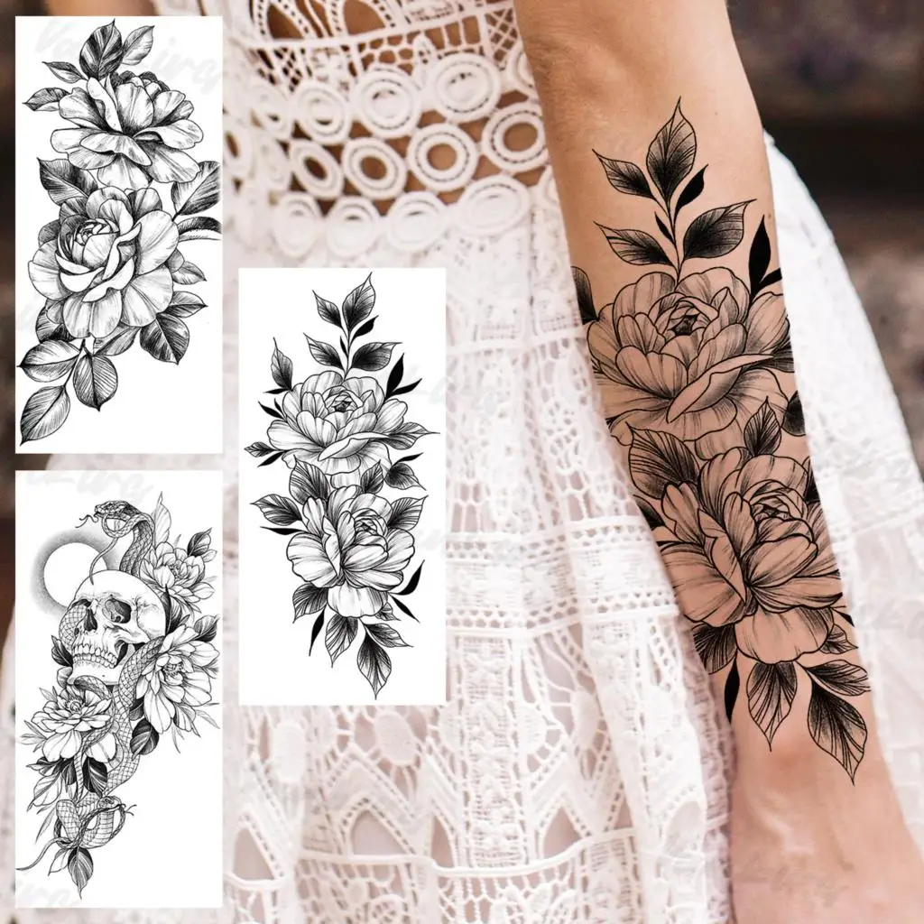 

Временные татуировки с сексуальными цветами для женщин и девочек, сексуальные татуировки на руку и спину, реалистичные летние татуировки с ...