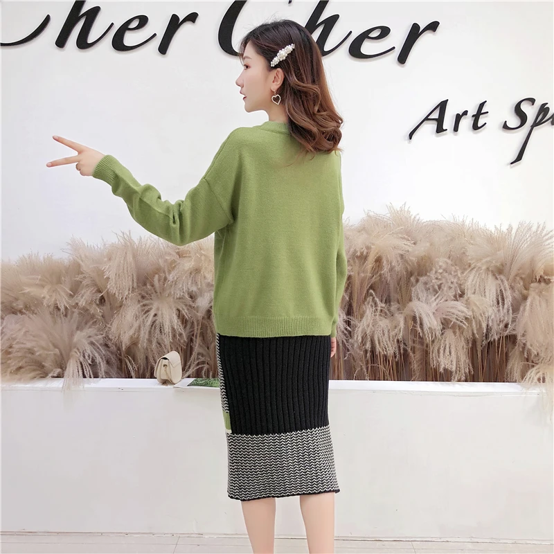2019 женский костюм из двух предметов Женский пуловер и юбка повседневный