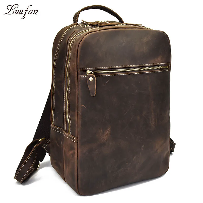 brown 2 Luufan Crazy Horse мужской кожаный рюкзак из натуральной кожи большой емкости сумка для ноутбука мужской рюкзак для путешествий вместительная школьная сумка - Цвет: brown 2