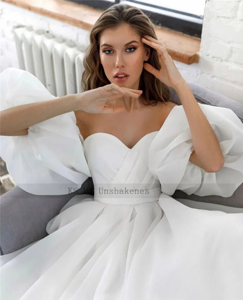 Princess White Wedding Dress Puff Short Sleeve Plus Size Bridal Dresses Lace up Back A Line Cheap Wedding Gowns Vestido de Noiva