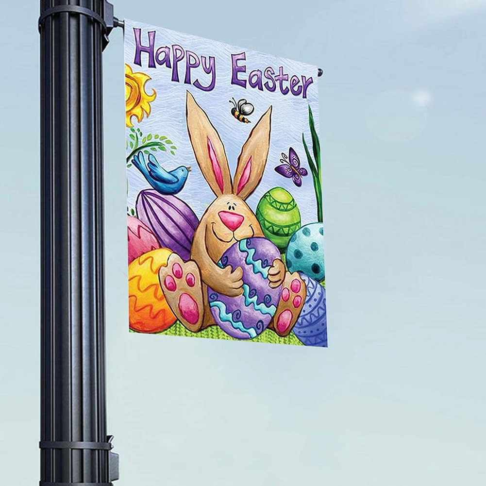 

Easter Bunny Flag Garden Rabbit Flags Double Sided Linen Easter Banner for Easter Garden Outdoor Decorations 30x45cm