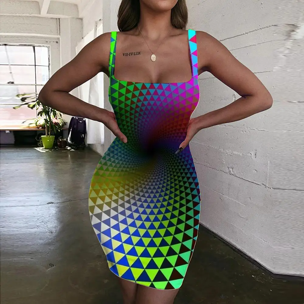 

Giyu Brand Dizziness Dress Women Black Hole 3d Print Colorful Bodycon Dress Womens Clothing Summer Vintage Beach High Quality