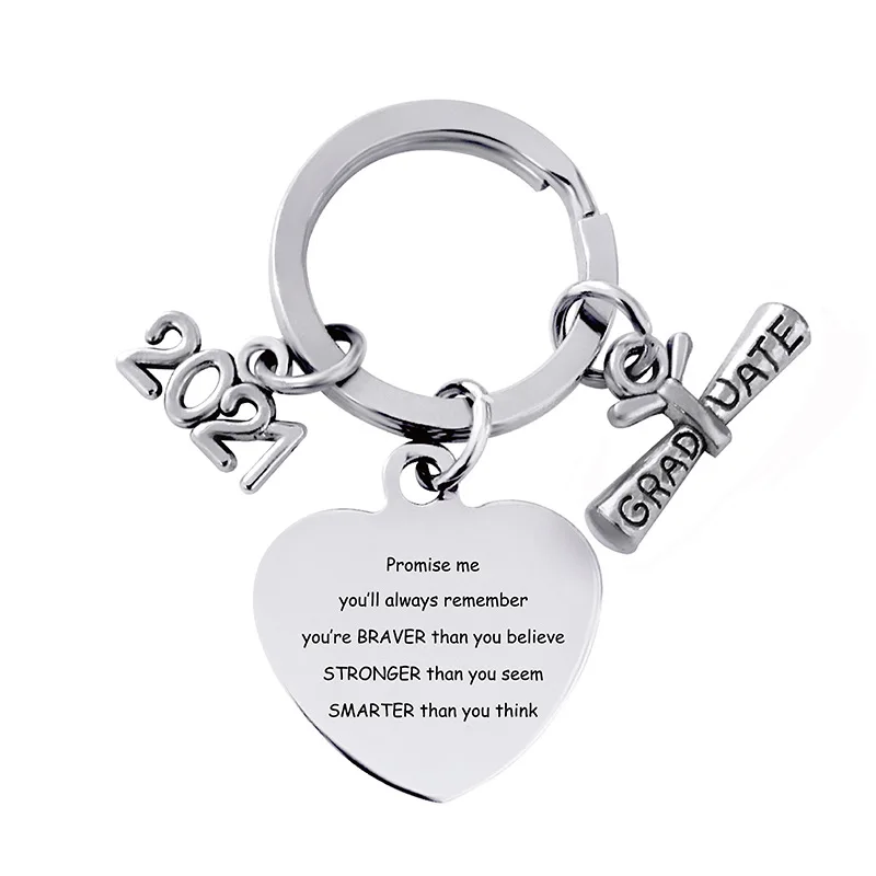 Подарок на выпускной сезон 2021, кулон Kychain из нержавеющей стали в форме сердца, металлический брелок на заказ