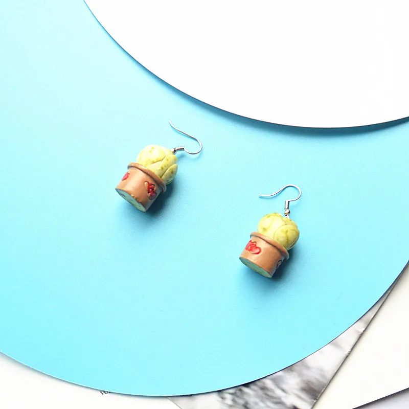 Korean Harajuku Cartoon Potted Earrings Resin Lovely Flowerpot Jewelry Summer Holiday Party Gift Cactus | Украшения и аксессуары