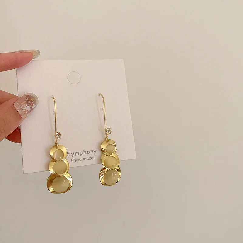 

Origin Summer Luxury Metallic Round Opals Dangle Earring for Women Temperament Long Tassel Rhinestones Hook Earring Jewelry