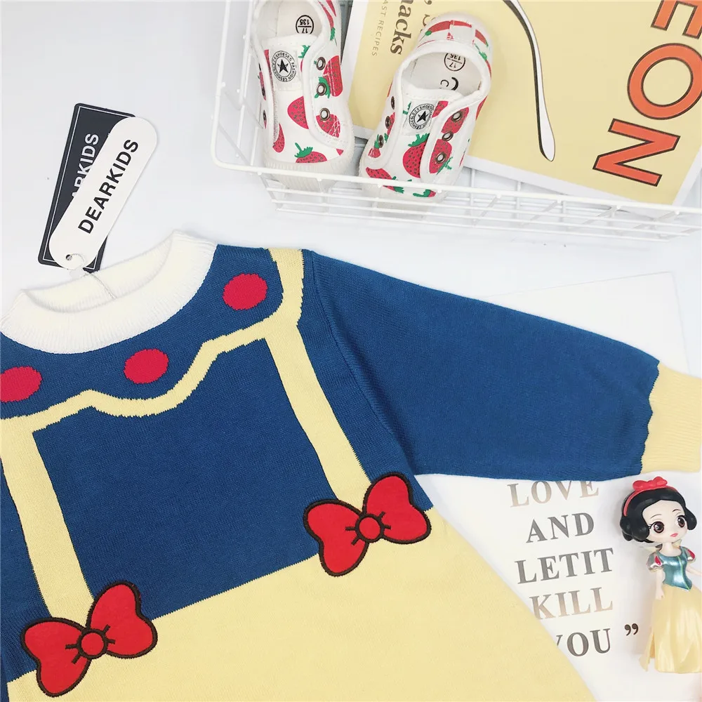 Autumn Winter Baby Girls Dress Snow White Knitted Crochet Princess Dresses For Korean Style Children Dummy 2Pcs Cute | Детская одежда и
