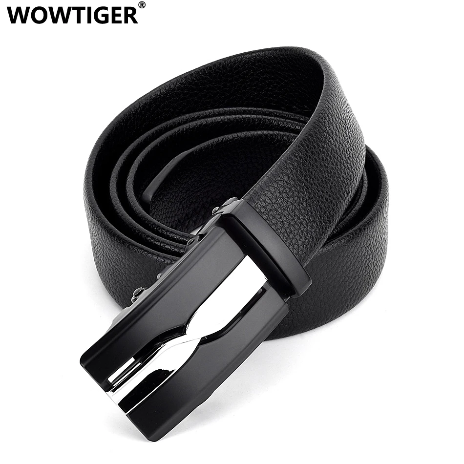 

WOWTIGER Zinc alloy Automatic Buckle men belt Luxury High Quality Black Wear-resistant Leather Belts for Men 3.5cm Width