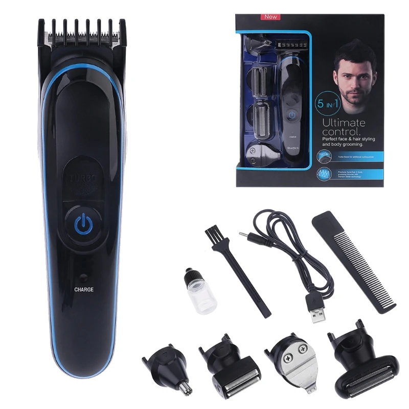 

USB 5 in 1 Multifunction Hair Trimmer Titanium Hair Clipper Electric Shaver Beard Trimmer Shaving Machine Cutting Men Nose Shavi
