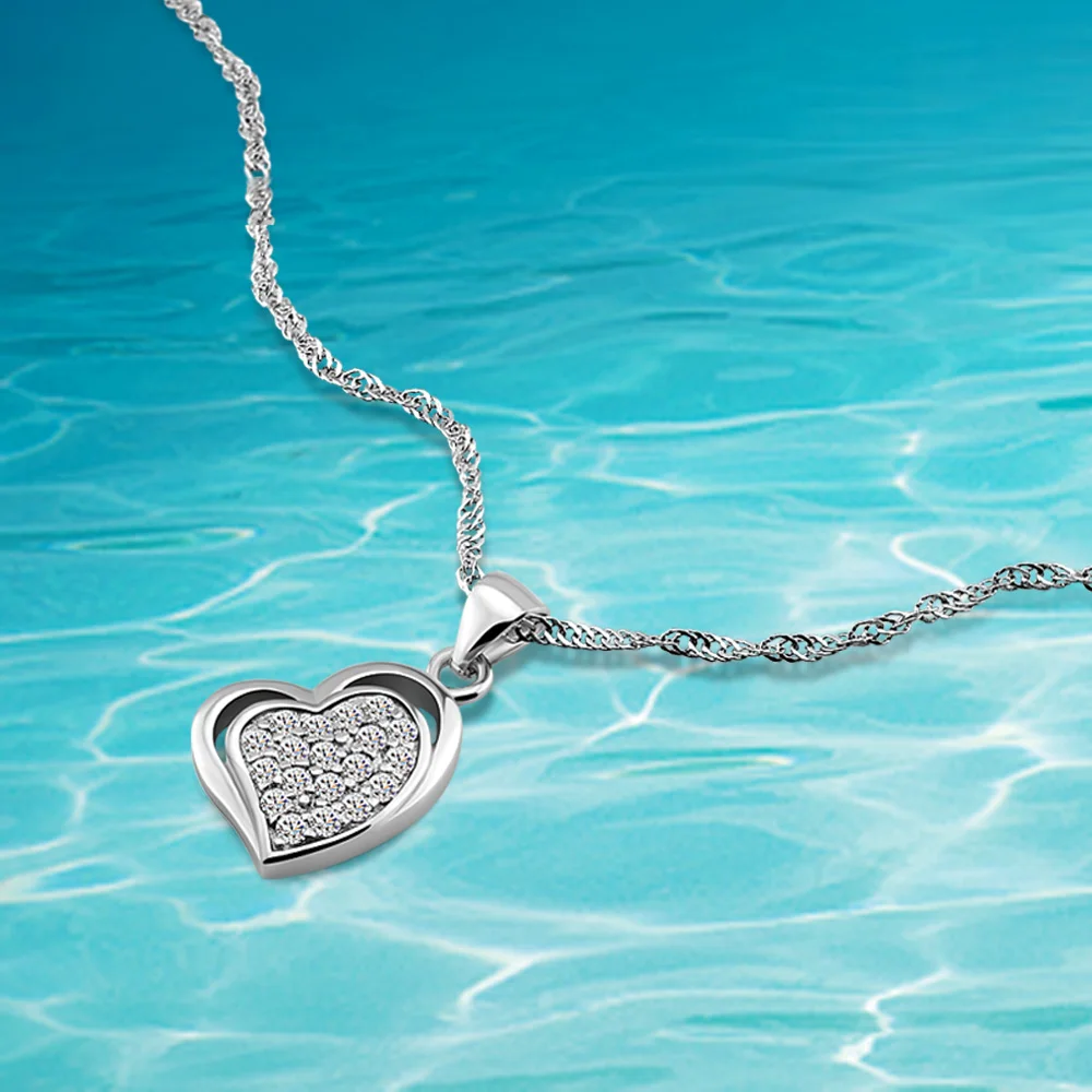 

Sweet and romantic heart necklace for women 925 sterling silver luxury zircon female party birthday gift