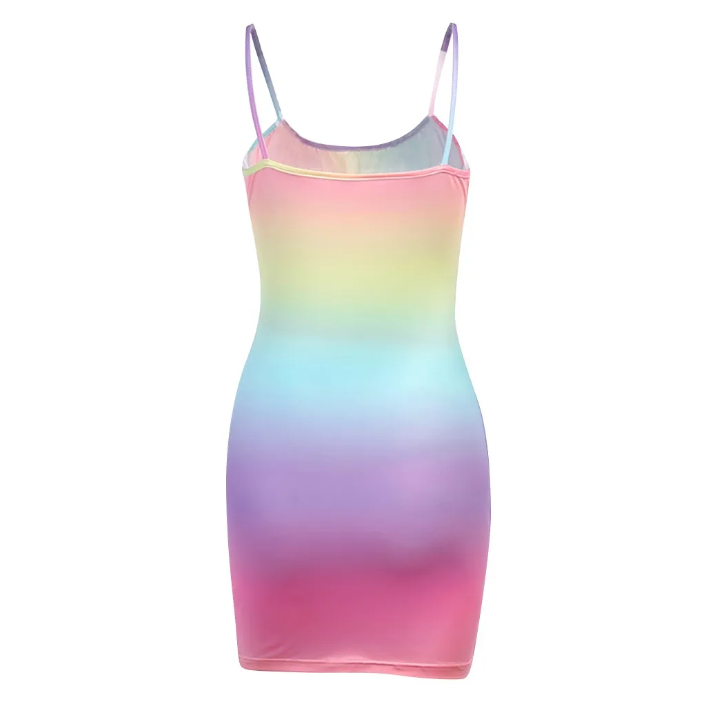 

2020 Summer Sexy Bodycon Dress Women Tie-Dye Printed Spaghetti Strap Sleeveless Suspender Mini Dresses Sexy Backless Party Dress