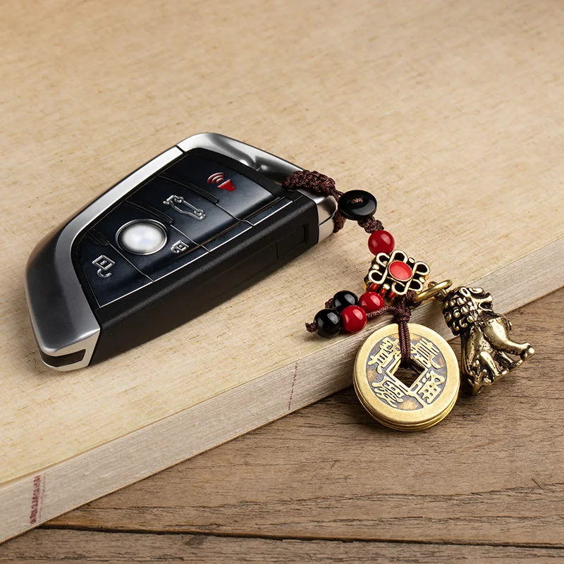 Античный латунный брелок в виде зверя Льва шнурок Подвески ручной работы веревка