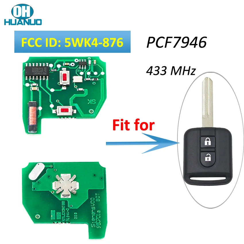 2 кнопки дистанционного ключа печатная плата 433 МГц PCF7946 чип ID46 для Nissan Elgrand X TRAIL