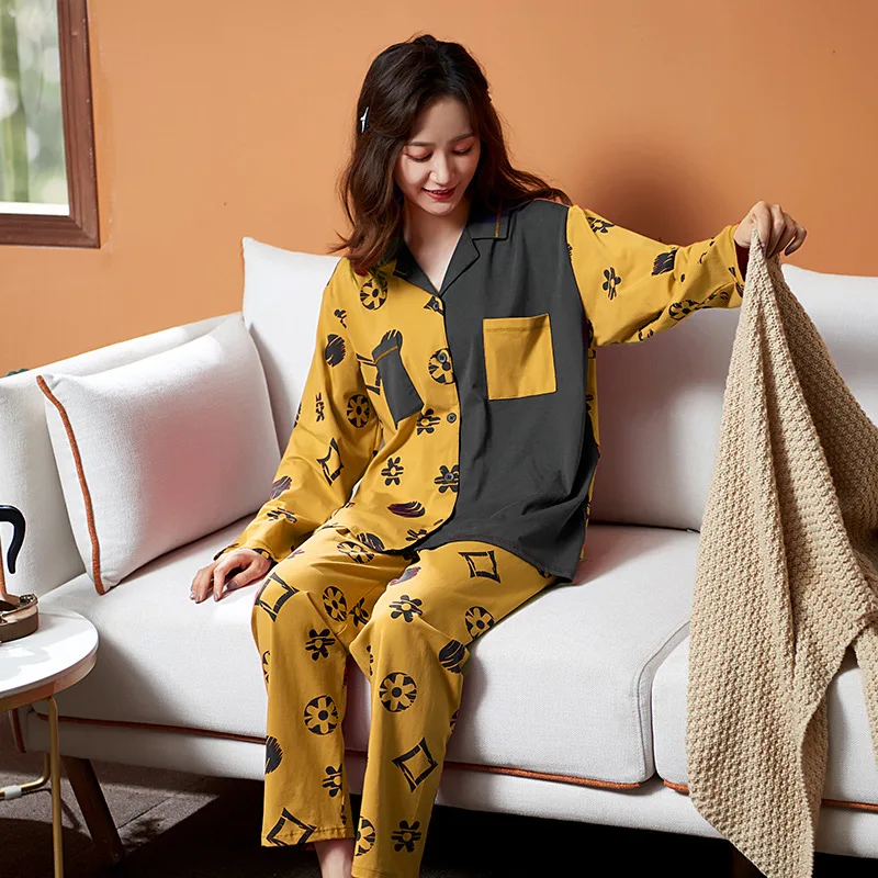 Pajamas women's spring and autumn long sleeve cotton can be worn out youth lovely Korean cotton suit thin winter home clothes