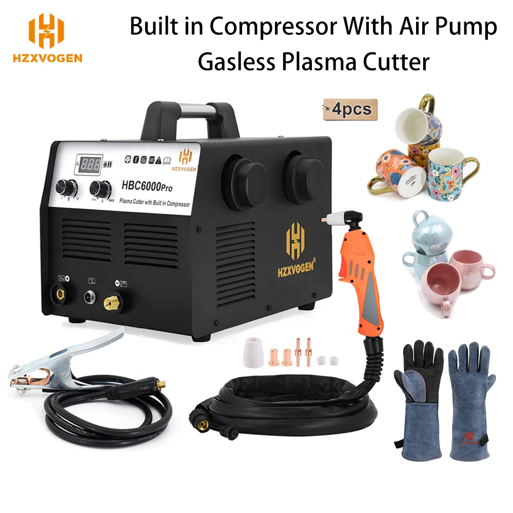 Плазменный резак HZXVOGEN IGBT HBC6000 Pro, полуавтоматический сварочный аппарат со встроенным воздушным насосом, газовый сварочный резак, 220 В