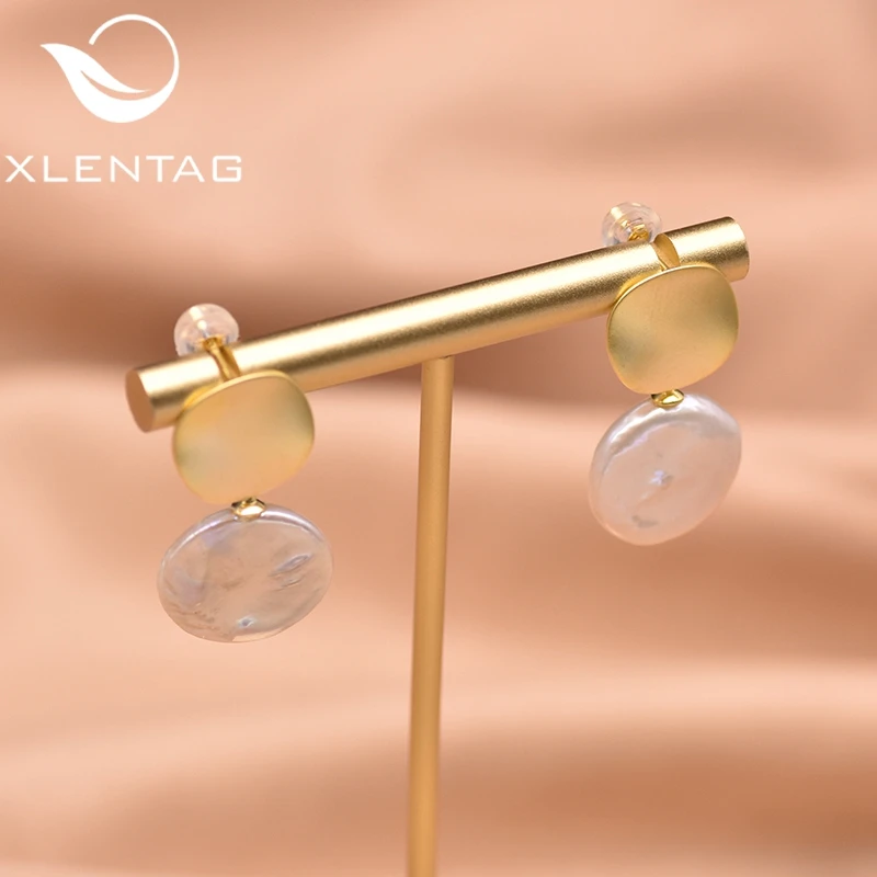 

XlentAg 925 Sterling Silver Round Drop Earrings Natural Baroque Pearl Scrub Dangle Earrings For Women Fine Jewelry Aretes GE0784