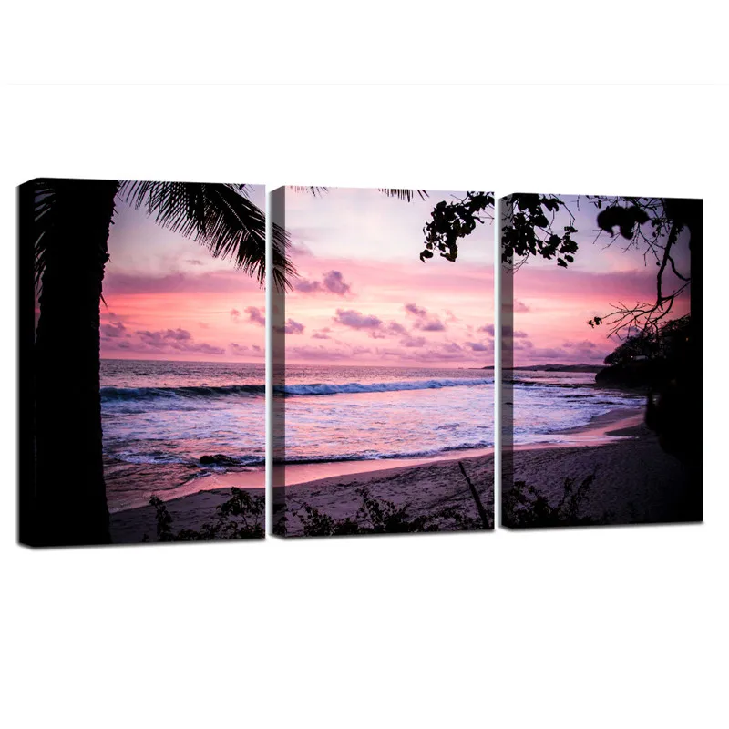 

3 Pieces Framed Poster Nordic Travel Evening Glow Ocean Wave Beach Wall Art Canvas Print Seascape Painting Tropical Home Decor