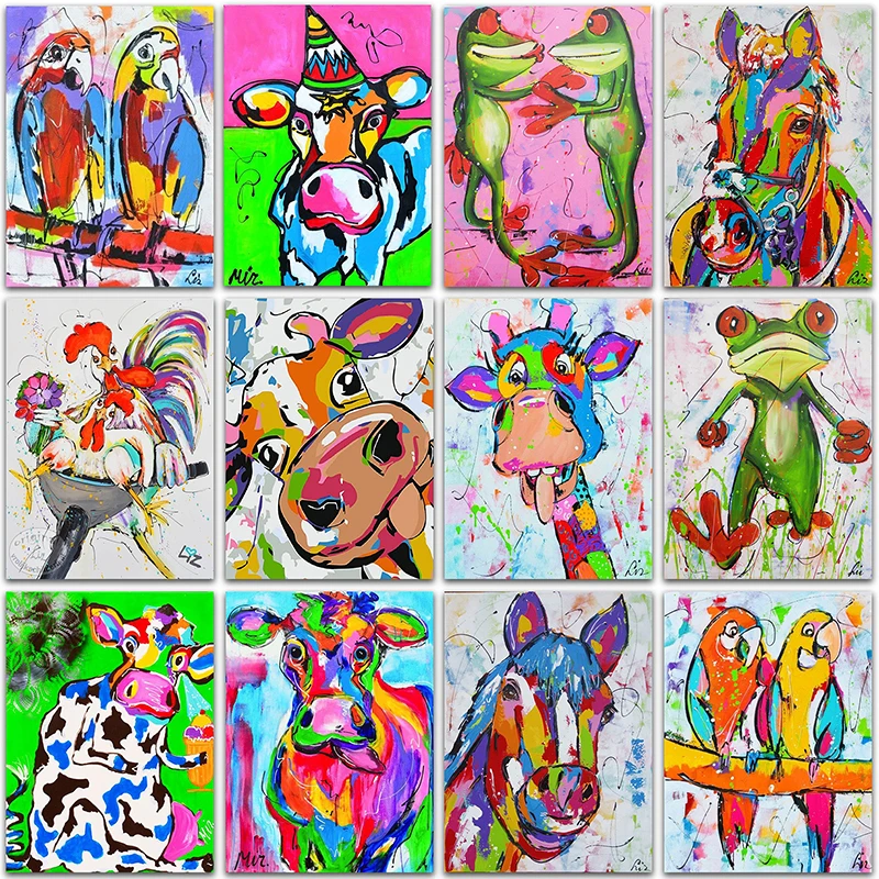 

5D DIY Diamond Painting kit animal Color cow Horse Parrot frog Full Square&Round mosaic embroidery Cross stitch home decor Paint