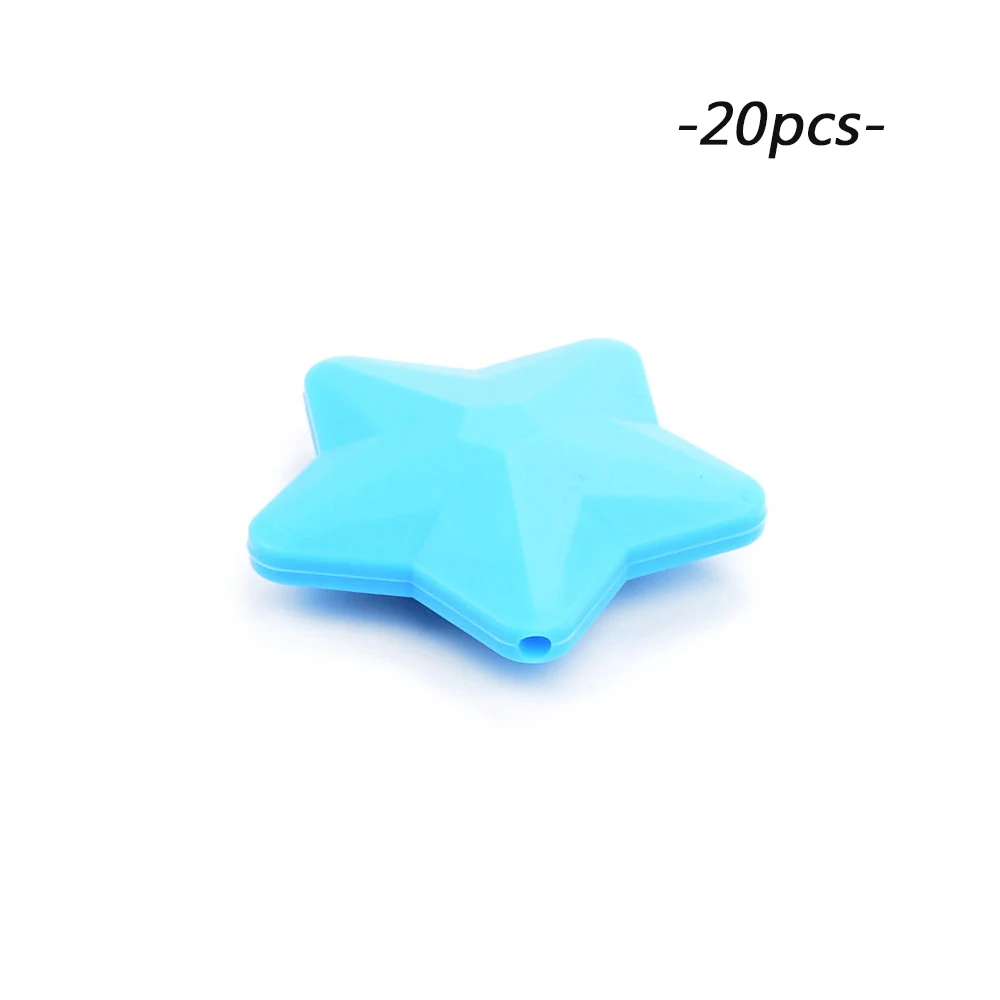 deep skyblue LOFCA 20 шт Силиконовые Прорезыватели для зубов, Детские Прорезыватели со звездами, Пищевая силиконовая соска-подвеска, BPA бесплатно, DIY бусины для изготовления ювелирных изделий - Цвет: deep skyblue