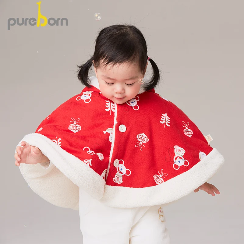 Детский флисовый плащ Pureborn пончо с капюшоном и мультяшной мышкой для малышей
