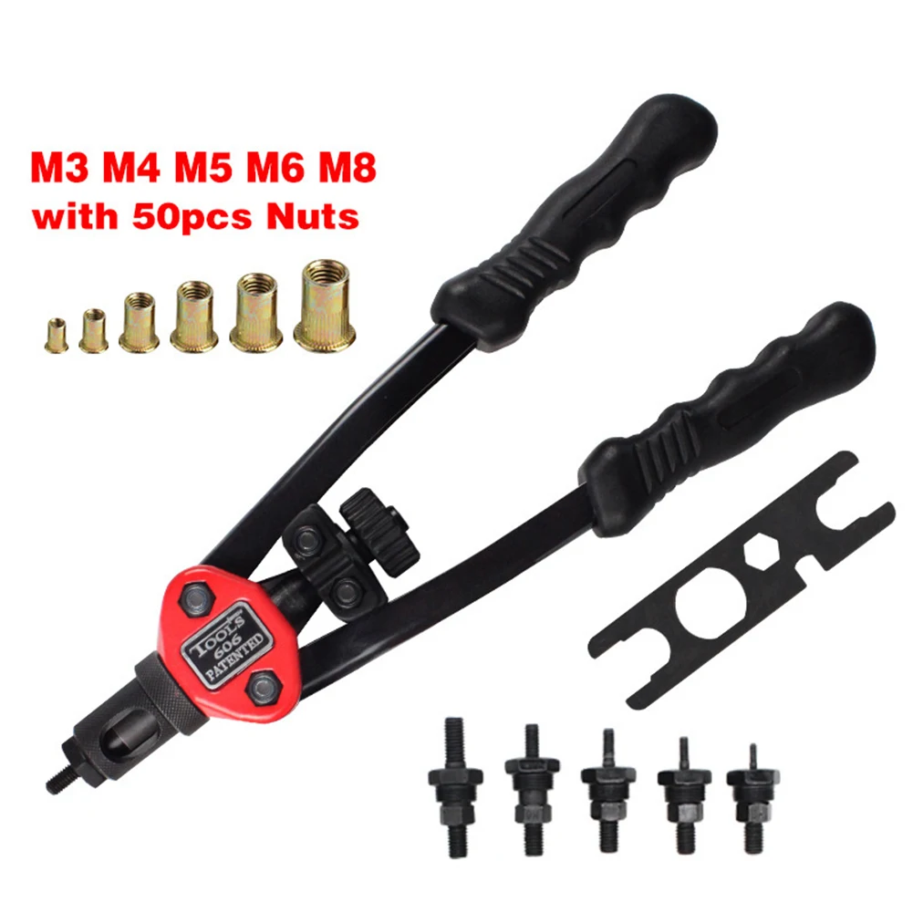 

Hand Threaded Rivet Nuts Guns with Nuts 606 Double Insert Manual Riveter Riveting Rivnut Tool for M3/M4/M5/M6/M8 Nuts