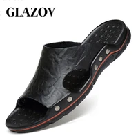 new big size 3848 split leather slippers for men summer hot sale slides sandals beach shoes flip flops hombres sandalia black