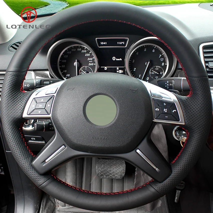 

LQTENLEO Black Genuine Leather DIY Car Steering Wheel Cover for Mercedes Benz E400 GL350 500 550 ML320 350 400 500 550 2012-2015