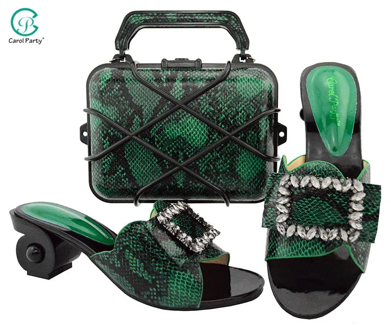 

2020 New Italian design Ladies Shoes and Bag Set in Green Color Fashion African Nigerian Wedding Women Pumps Sandals and Bag Set