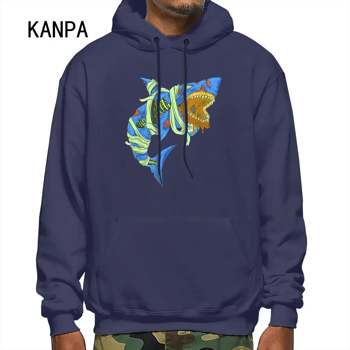 Толстовка мужская оверсайз с капюшоном и принтом в виде акулы - купить по