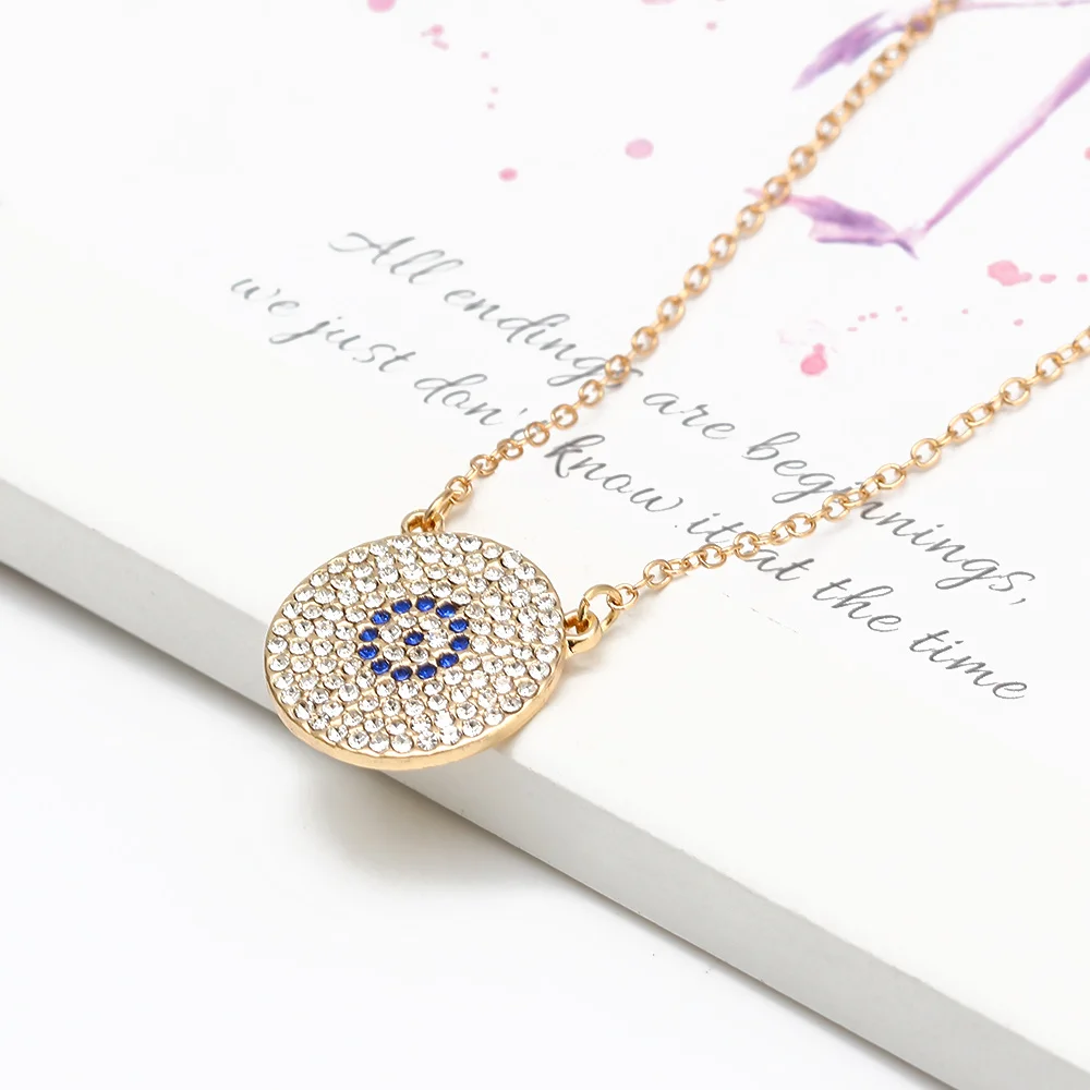 Lucky Eye Crystal Evil Necklace Turkish Round Pendant Blue Popular Chain For Women Jewelry EY164 | Украшения и аксессуары
