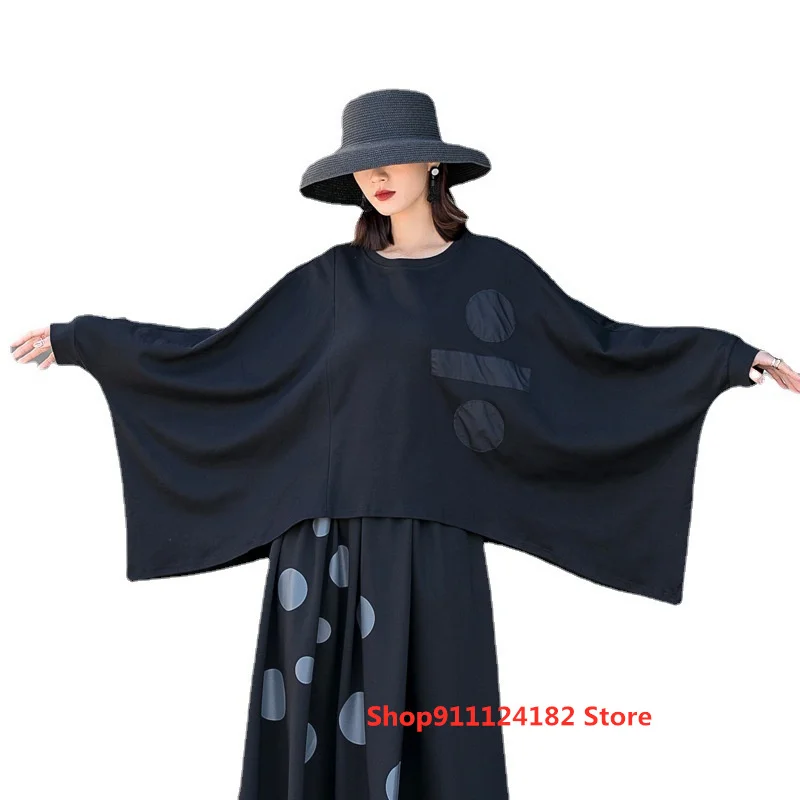 

Dark Tide Brand Style Personality Large Size Bat Sleeve Top Female 2021 Spring New Fat MM Fashion Slim Large Size T-Shirt