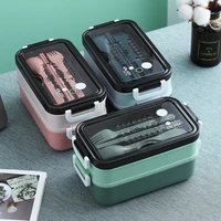 plastic double layer bento lunch box school kids office worker microwae heating lunch container food storage kitchen accessories
