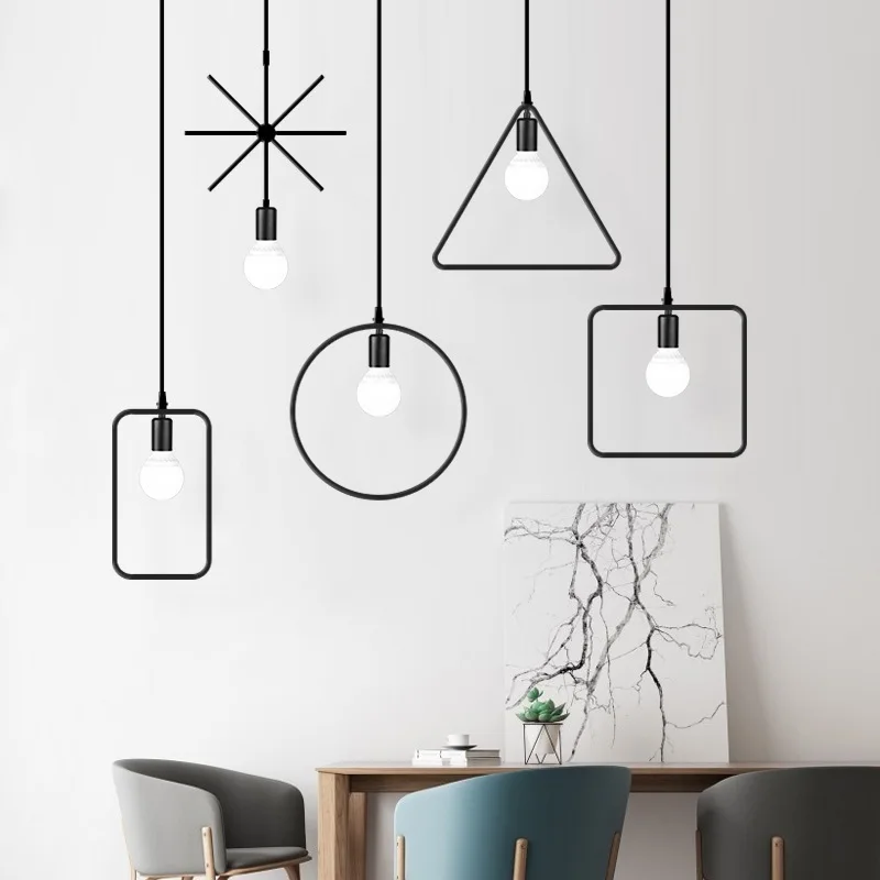 

Nordic Pendant Light Black Hanging Restaurant Simple Dining Room Aisle Entrance Hall Bar Table Lighting E27 Geometric Decor Lamp
