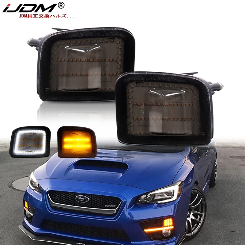 iJDM Switchback Amber Yellow LED Front Turn Signals Lamp For Subaru WRX and WRX STi. Xenon White LED as Daytime Running Lights