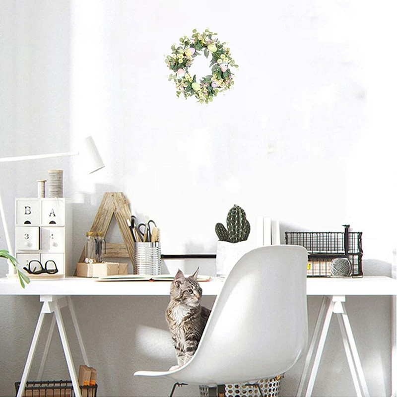 

Artificial Easter Wreath Spring Wreath with Egg and Mixed Green Plants, for Front Door Wedding Party Wall Home Decor