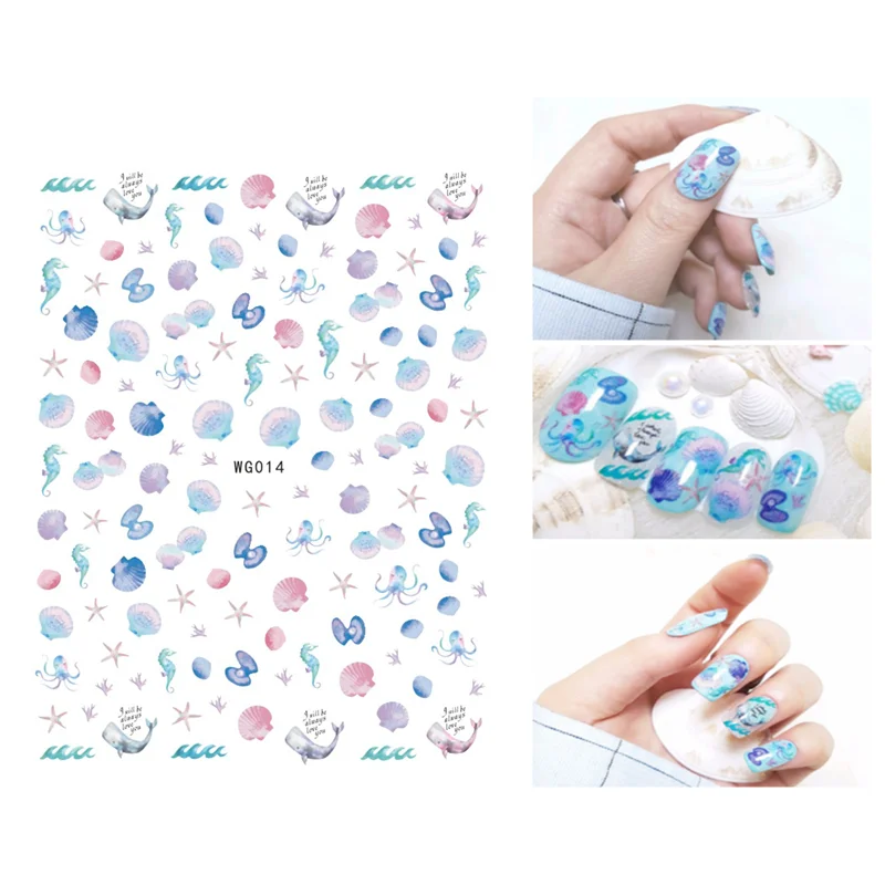

10PCS Cartoon Ocean Flowers Fruit Nail Art Sticker Geometric Pattern Mermaid Dolphin Nail Art Decoration Accessories Repair Tool