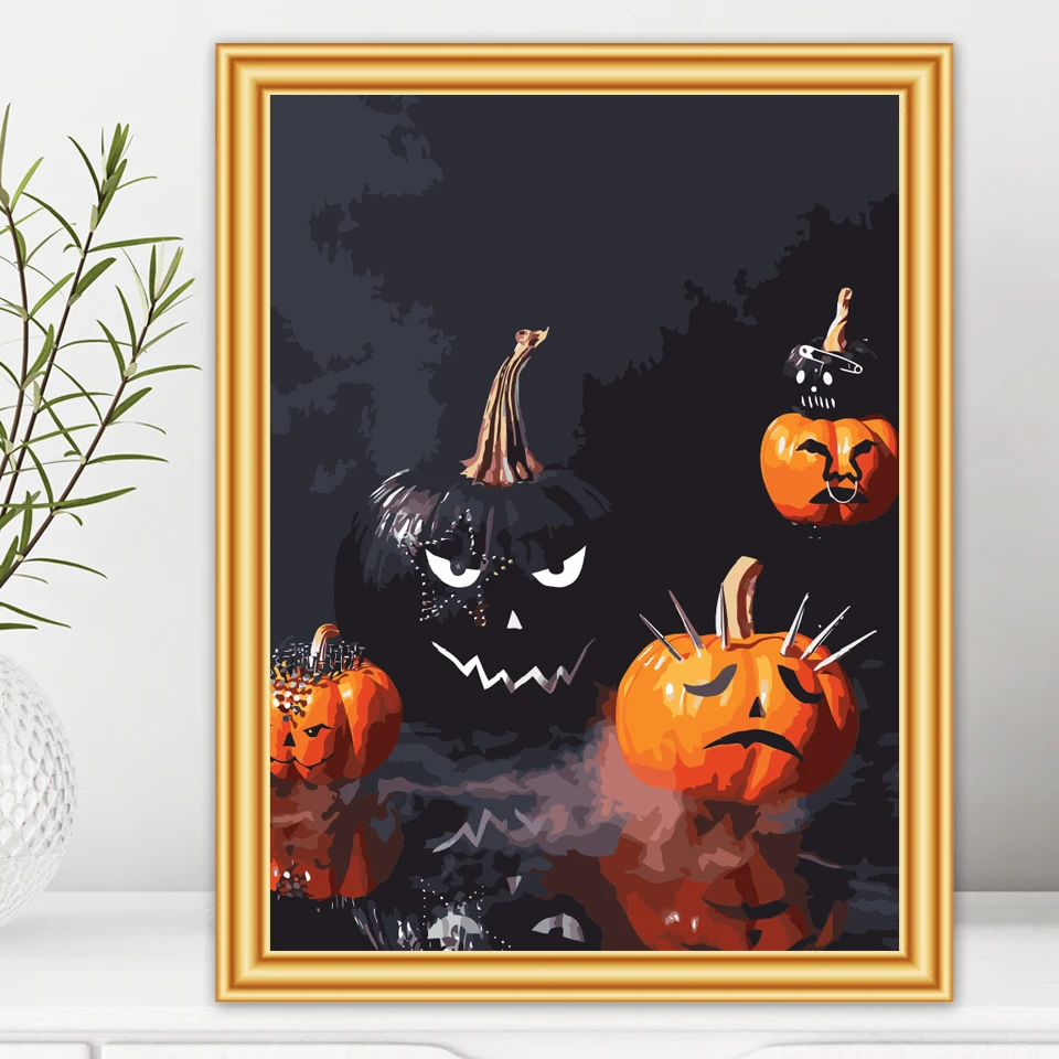 Oil Painting By Numbers Halloween Gift Pumpkin For Adults Kids DIY Color Art Picture Kit On Canvas Draw Acrylic Paint Crafts | Дом и сад