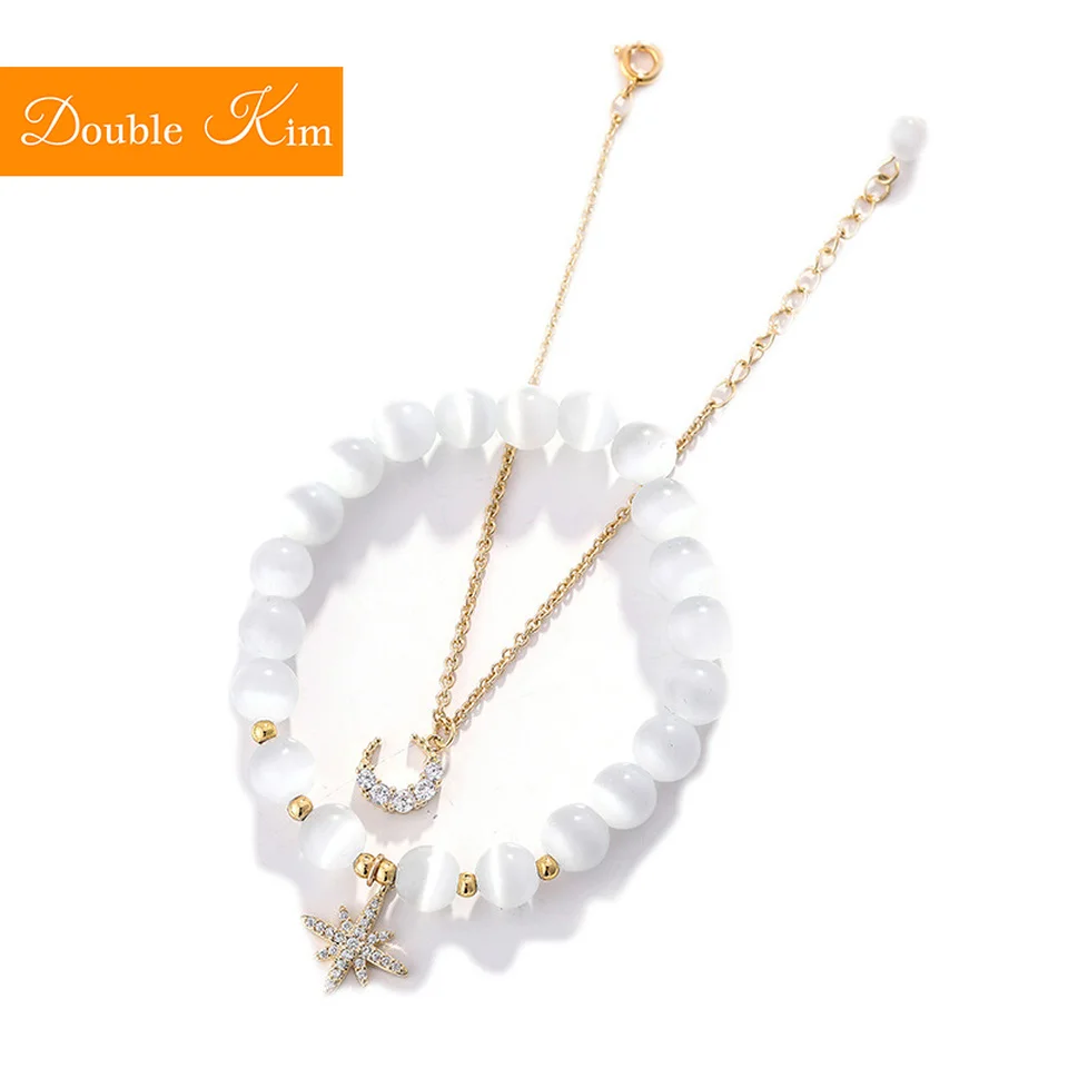 Браслет из титана и нержавеющей стали с фианитами в виде Луны звезды | Украшения