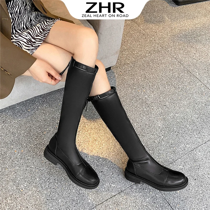 

ZHR Newest Knee High Boots Women's Knight Boots Winter Punk Rivet Fringe Zip Long Boot Ladies Round Toe Rubber Shoes