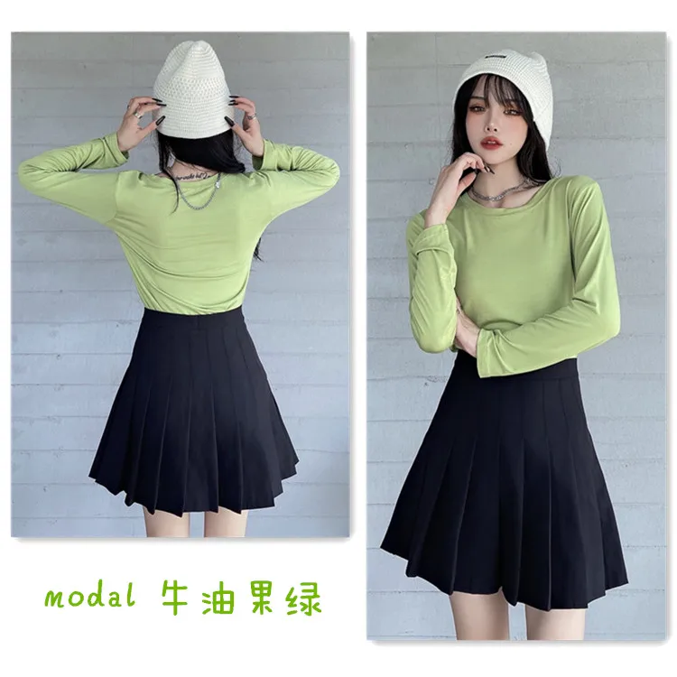 

2020 New Autumn Winter Korean Women Modal Bottoming Top Long Sleeve Pullover Plus Size O-Neck T Shirt Soft Fit Tops