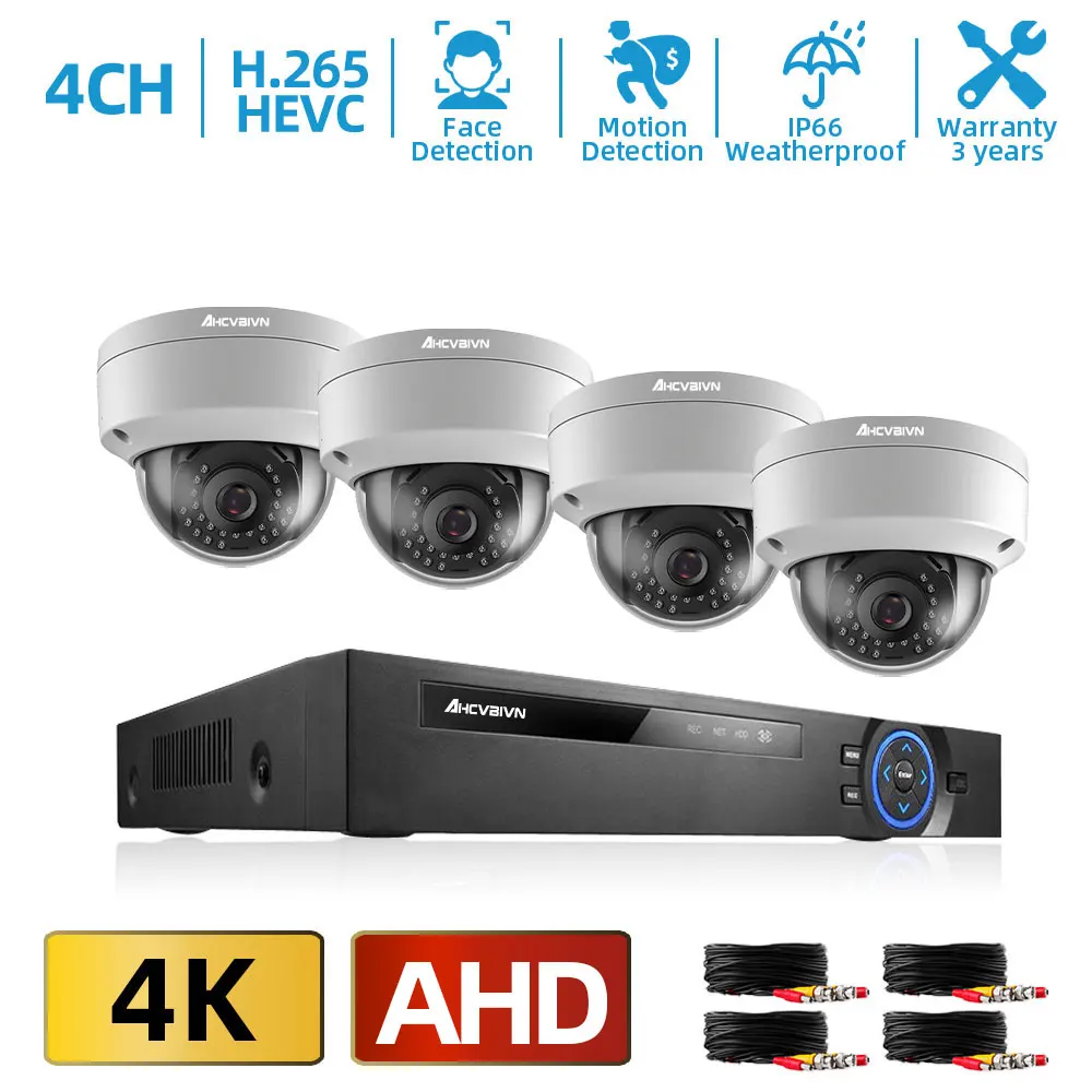 

4CH 8MP CCTV Camera System H.265 Email Alarm DVR Kit 4PCS Outdoor Security Camera P2P IR-CUT indoor Dome Explosion proof