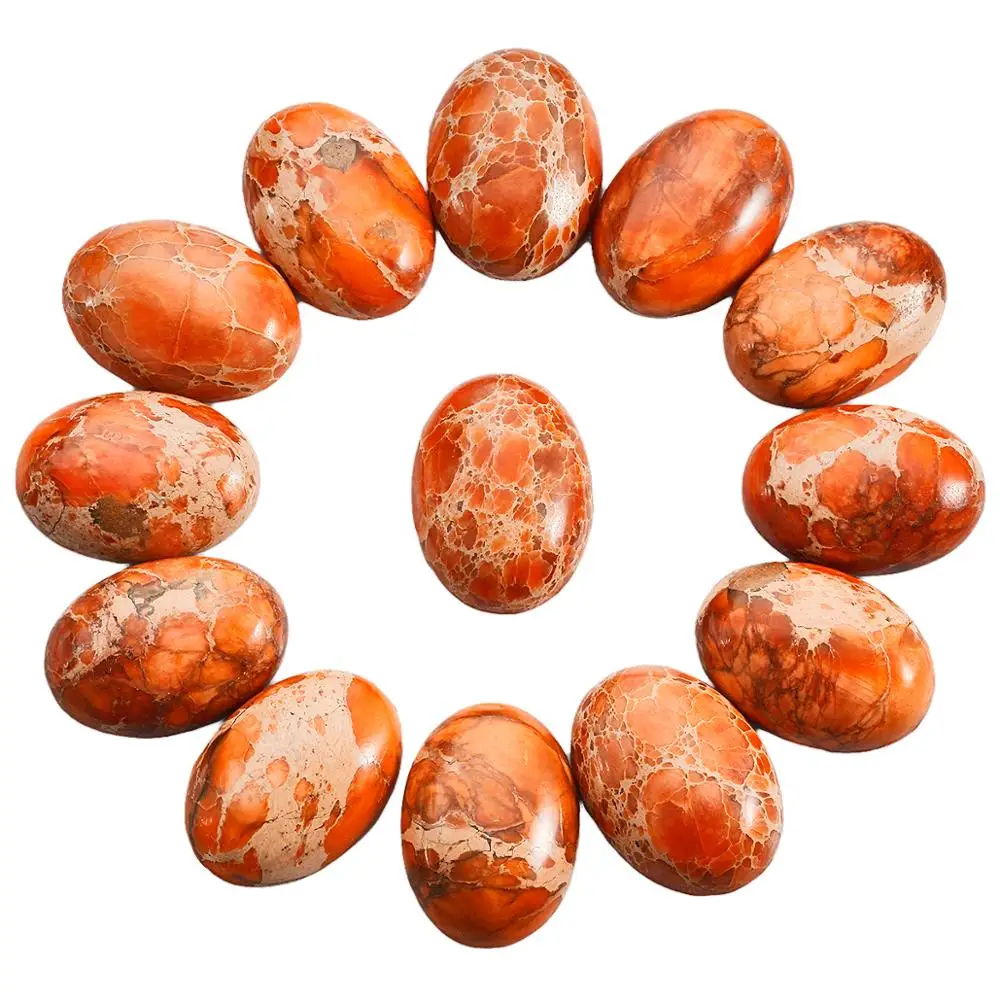 TUMBEELLUWA 1Lot (5Pc) Orange Sea Sediment Jasper Oval Stone Cabochons Flatback Semi-precious CAB for Jewelry Making 18x25mm | Украшения и