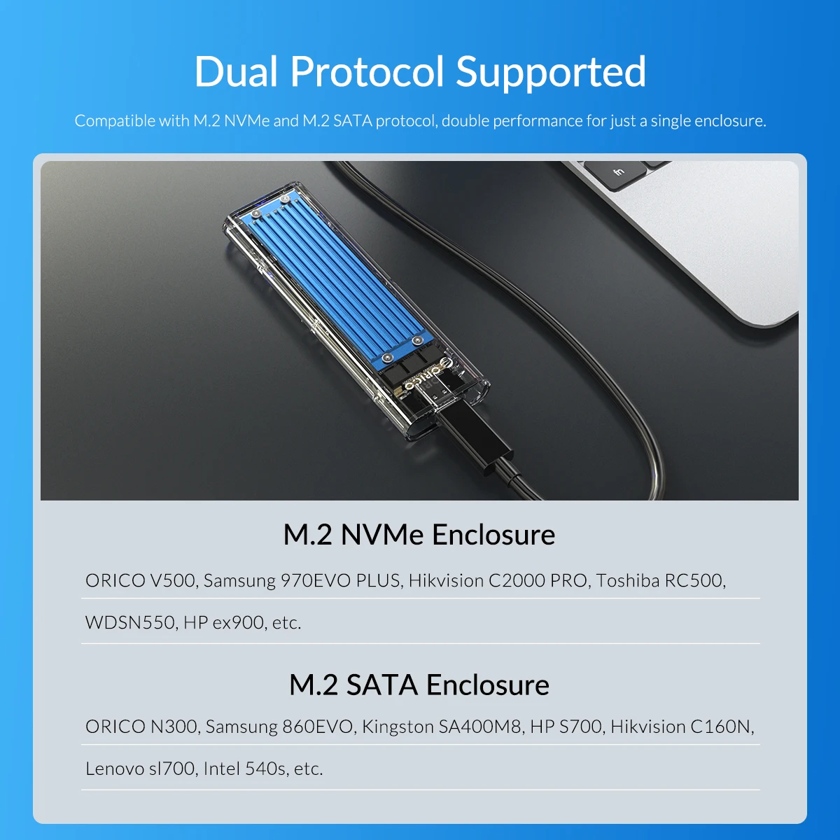 Чехол ORICO M2 SSD NVMe NGFF двухпротокольный USB3.1 GEN2 10 Гбит/с корпус для NVME PCIE M Key SATA B &