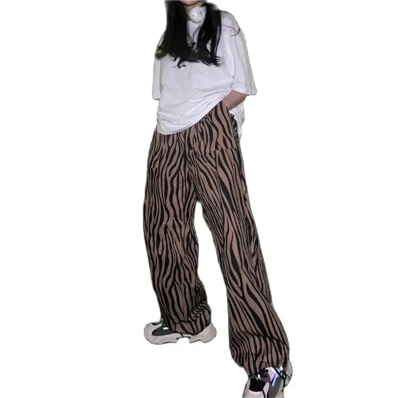 

Wide leg zebra-stripe pants women street hip hop trousers Korean style high waist loose pants harajuku vintage straight joggers