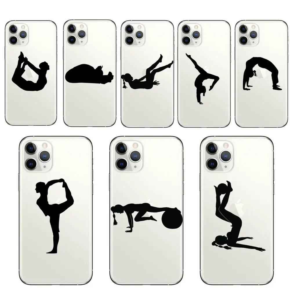 Мягкий ТПУ чехол для телефона фитнес Йога силуэт iphone 12 11 Pro Max 7 6 6S 8 plus X XR XS MAX 5 5s se 2020|Бамперы| |
