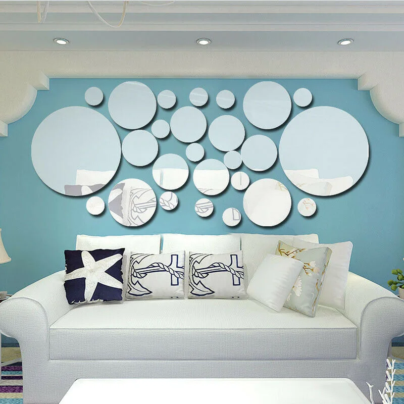 

26PCS/SET Wall Sticker Mirror Tile Round Self - Room Decor Stick bedroom Bathroom Home Decoration Mirrors