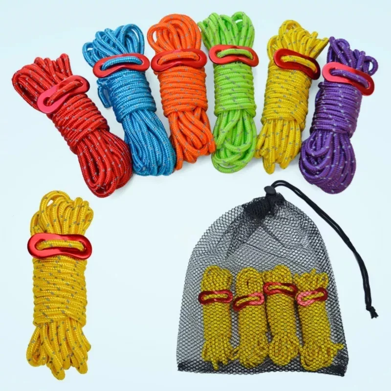 

4pcs Multiuse Colorful Tent Hang Lanyard Tent Rope Cord 4mm Tent Cord Tensioner Set Reflective Rope Adjust Camping Canopy