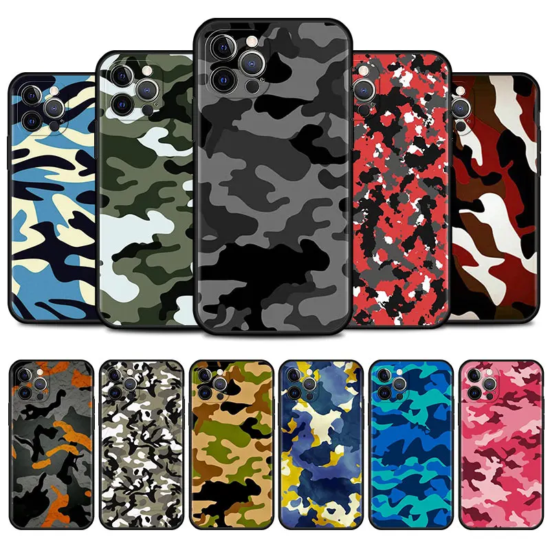 

Camouflage Camo military TPU Case for iPhone 11 12 13 Pro Max 14 Plus 12 Mini XR X XS MAX SE 7 8 Phone Cover